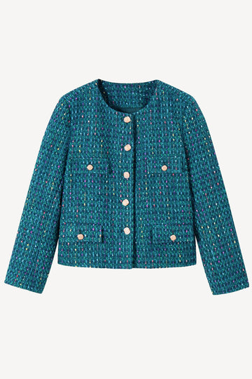Chaqueta de mujer abierta de tweed azul oscuro